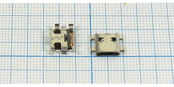 Гнездо micro USB, Тип B, реверсивное (reverse), 6 контактов, SMD на плату; №12642 гн microUSB REV\B\6P4C\плат\ \\microB6SAD REV