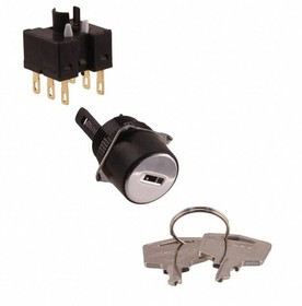 A165K-T3MR-2, Keylock Switches ROUND 3POS MNT RIGHT DPDT Pushbutton