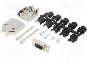 DTPK-M-09-DBS-K, Разъем D-Sub; PIN: 9; вилка; "мама"; пайка; на провод; черный