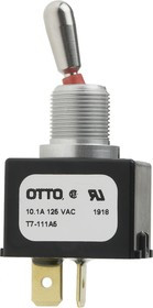 T7-111A5, Toggle Switches ON NONE OFF 1 Pole Standard Bat Handle