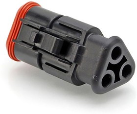 AT06-3S-SR01BLK, Conn Housing PL 3 POS Crimp ST Cable Mount Black