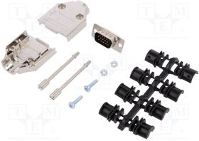 DTPK09-M-HDP15-K, Разъем D-Sub HD; PIN: 15; вилка; "папа"; пайка; на провод; черный