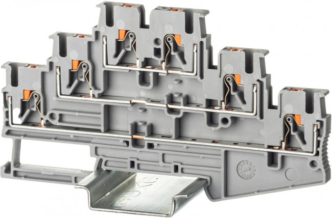 Клемма трехуровневая зажим push-in 6 точек подключения 2.5кв.мм сер. DKC VPR-2.5-3L-GY