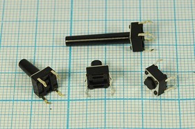 Переключатель тактовый 6,0x 6,0x15мм, высота кнопки 12мм, NO, черный; Q-117 t ПКнТакт 6,0x 6,0x15,0\h12\\NO\ чер\4PF\KFC-A06-15