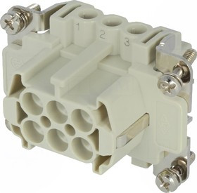 CNEF 06 T, Разъем HDC, "мама", PIN 6, конфигурация выводов 6+PE, размер 44.27, 16А, 500В, с защитой провода