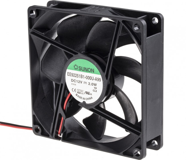 EE92251B1-000U-A99, Вентилятор осевой, 12В DC, 92x92x25мм, подшипник качения, 87,55куб.м/ч, 34дБА, 28AWG