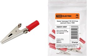 SQ0541-0007, Зажим "крокодил" ЗК 15А 53мм красный (10шт)
