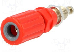 POL6718-RT, Гнездо, "банан" 4мм, 36А, 33ВAC, 70ВDC, красный, под пайку