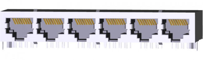 5558525-1, Modular Connectors / Ethernet Connectors 6 PORT 8 POS SHIELD CAT5