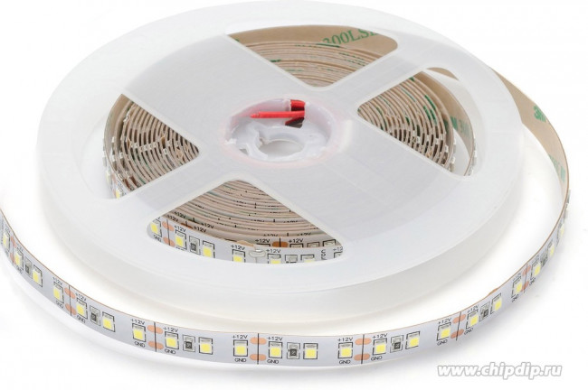 00-119 Светодиодная лента 12В, 12Вт/м, smd2835, 120д/м, IP20, 1300Лм/м, подложка 10мм, 5м, 6500К.