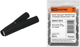 Зажим "крокодил" ЗКИ 30А 75мм в изоляции черный (10шт) TDM