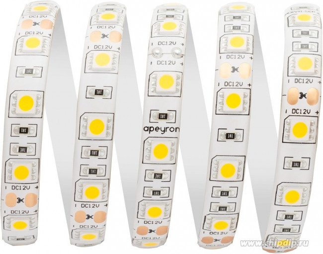 00-11, Лента светодиодная, теплый белый, 12В, 14.4Вт/м, 60SMD(5050)/м, 700Лм/м, IP65, 10мм, 1м