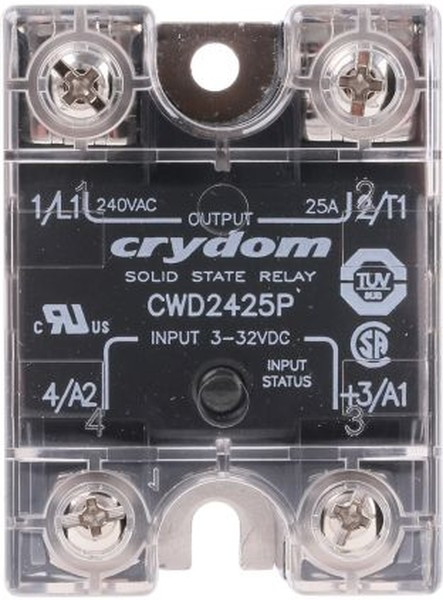 CWD2425P, Твердотельное реле, SPST-NO, 25 А, 280 В СКЗ, Панель, Винт, Переход Через Нуль