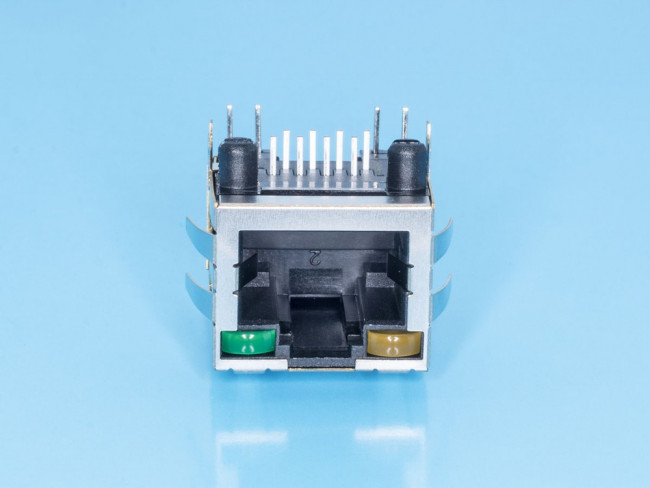 TJ18-L8P8C-4, Разъем RJ-45 на плату, 8P8C, 2 светодиода (желтый-зеленый), экранированный, тип 18 TJ18-L8P8C-4, Разъем RJ-45 на плату, 8P8C, 2 светодиода (желтый-зеленый), экранированный, тип 18