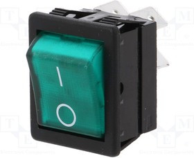 AE-C1353ATNAP, ROCKER; DPST; Pos: 2; ON-OFF; 16A/250VAC; green; neon lamp; 250V