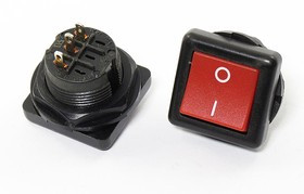 Переключатель клавишный, контакты 3C, 6А, ON-ON, d18.2/23x23, подсветка черная/красная, R13-136C