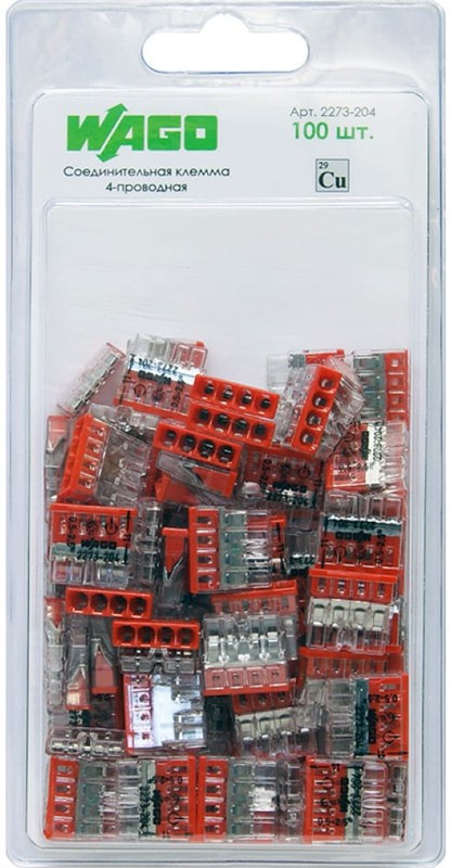Wago 2273-204 Клемма 4-проводная (0,5-2,5 кв.мм) красная (1 шт) Wago 2273-204 Клемма 4-проводная (0,5-2,5 кв.мм) красная (1 шт)