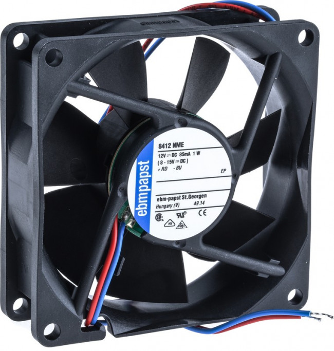 8412NME, DC Fan Axial Ball Bearing 12V 8V to 15V 34.1CFM 27dB 80 X 80 X 25.4mm