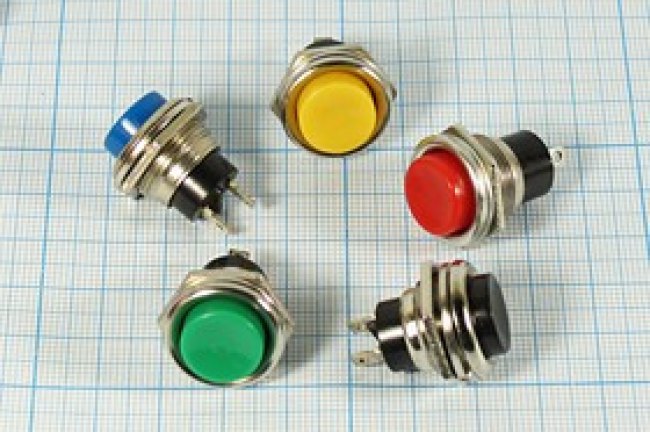 Переключатель кнопочный, d16, 220В, 2.0А, ON-(OFF), черный, контакты 2C, PBS-26C