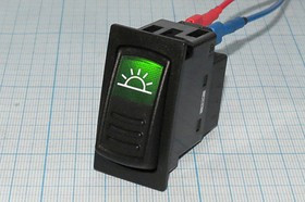 Автомобильный выключатель с зелёной подсветкой, 12В/20А,c фиксацией; №10458G ПклА/М\12\20\ON-OFF\\ чер\ILзел\\4T\\освещение Автомобильный выключатель с зелёной подсветкой, 12В/20А,c фиксацией; №10458G ПклА/М\12\20\ON-OFF\\ чер\ILзел\\4T\\освещение