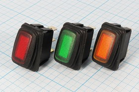 Автомобильный герметичный выключатель зелёный,с подсветкой 12В/16А, c фиксацией; №10461G Пкл\12\16\ON-OFF\\чер\ ILзел\IP65\3T\R13-238B8G\