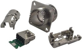 USBF TV 22 N, Герметичный разъем USB, USB Типа A, USB 2.0, Гнездо, 4 Позиции, Монтаж в Панель, IP67