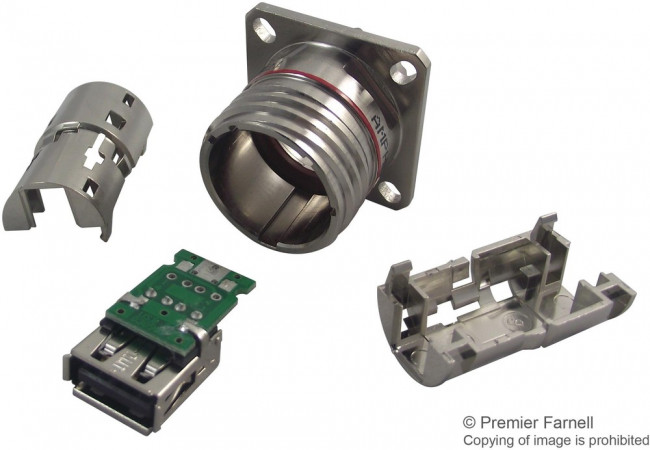 USBF TV 22 N, Герметичный разъем USB, USB Типа A, USB 2.0, Гнездо, 4 Позиции, Монтаж в Панель, IP67