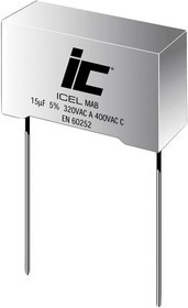 106MABA03KJS, Пусковой конденсатор для двигателя, Metallized PP, Радиальная коробка - 2 выводов, 10