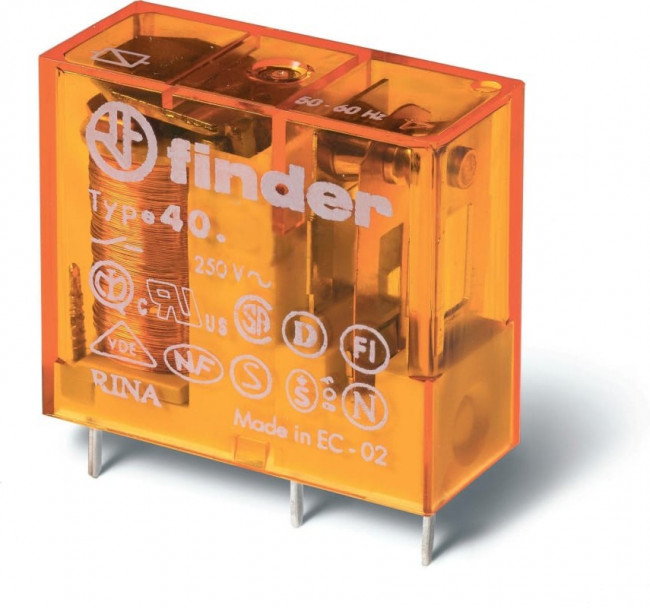 Реле миниатюрное универсальное электромеханич. монтаж на печатную плату или в розетку выводы с шагом 5мм 1CO 16А AgCdO 230В AC RTII FINDER 4