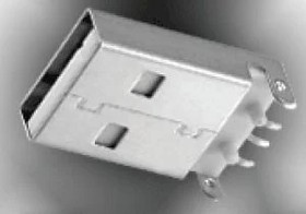 KUSBX-SMT2AP5S-B, USB Connectors A TYPE SMT BLK PLUG 1.35mm POSTS SHIELD