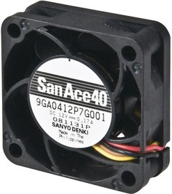 9GA0412G7002, Осевой Вентилятор, 12 В, Square, 40 мм, 15 мм, Шарикоподшипник, 12.7 фут³/мин