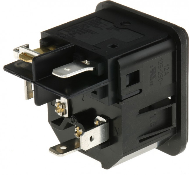 DC11.0001.203, AC Power Entry Modules Snap-in 1-pole 10A Non-ill 1.5mm panel