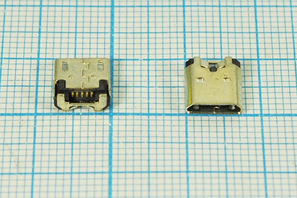 Гнездо micro USB, Тип B, реверсивное (reverse), 5 контактов, SMD на плату; №12763 гн microUSB REV\B\5C4HP\плат\ угл\\microUSBB5SDLREV
