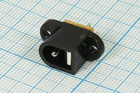 Разъем питания DC розетка, d2.1 D5.5, 3C, на блок, фланец 2 отверстия, DJK-01A