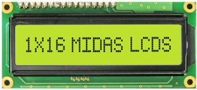 MC11606A6W2-SPR, Буквенно-цифровой ЖКД, 16 x 1, Черный на Желтом / Зеленом, 5В, Параллельный, Английский, Японский