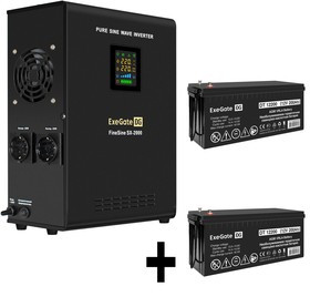 EX296607RUS, Комплект ИБП EX296001RUS + батарея 200Aч EX282991RUS 2шт (инвертор, синус, для котла, настенный) ExeGate FineSine SX-2000.LCD.A