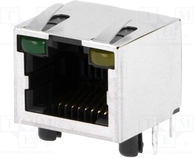 RJHSE-5384, Гнездо, RJ45, Кат: 5, экранированный, с LED, Конф: 8p8c, THT