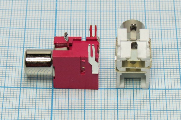 Гнездо RCA на плату угловое, красное никелированное; №2582 R гн RCA\плат\кр\\пл\Ni\ YRJ-0003R\углового типа
