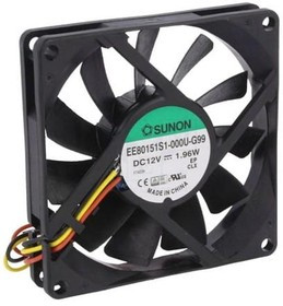 EE80151S1-G99, Вентилятор осевой, 12В DC, 80x80x15мм, подшипник скольжения, 62,86куб.м/ч, 34,7дБА