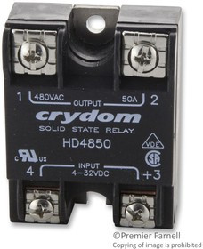 HD4850, Твердотельное реле, SPST-NO, 50 А, 530 В СКЗ, Панель, Винт, Переход Через Нуль