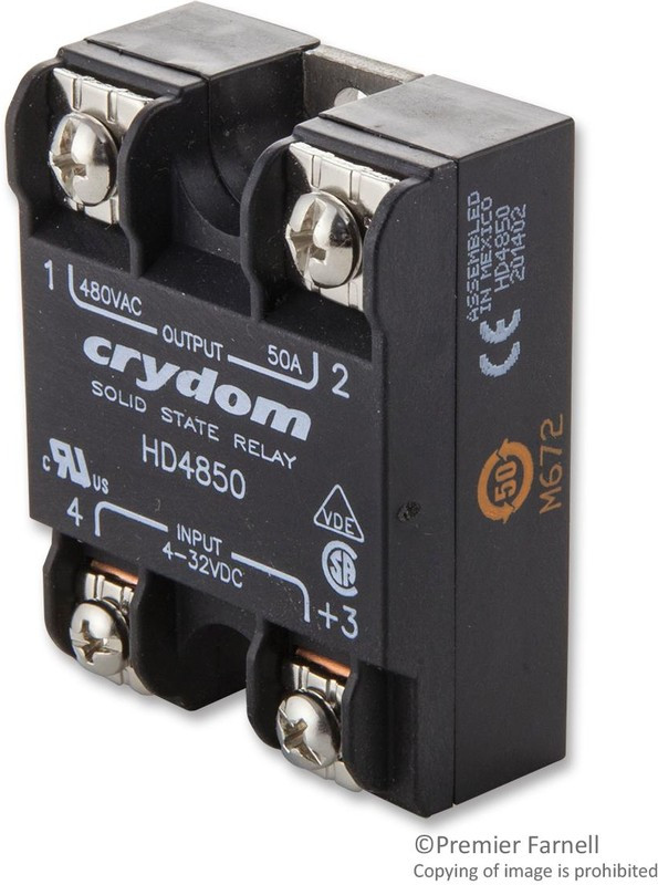 HD4850, Твердотельное реле, SPST-NO, 50 А, 530 В СКЗ, Панель, Винт, Переход Через Нуль HD4850, Твердотельное реле, SPST-NO, 50 А, 530 В СКЗ, Панель, Винт, Переход Через Нуль