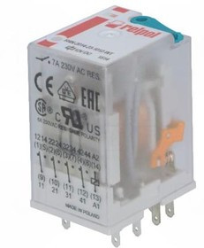 R4N-2014-23-1012-WT, Реле электромагнитное, 4PDT, Uобмотки 12ВDC, 6A/250ВAC, 6A/24ВDC, IP40, монтаж на колодку