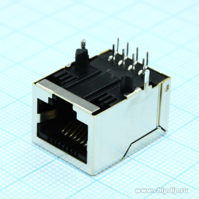 J00-0014NL, Modular Connectors / Ethernet Connectors 1X1 TAB DOWN 10/100