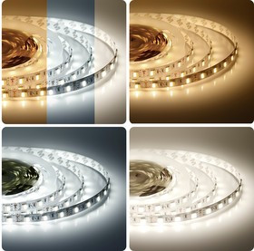00-116, Лента светодиодная, теплый + холодный белый, 12В, 14.4Вт/м, 60smd(5050)/м, 700Лм/м, 3000K+6500K, IP20, 10мм,1м