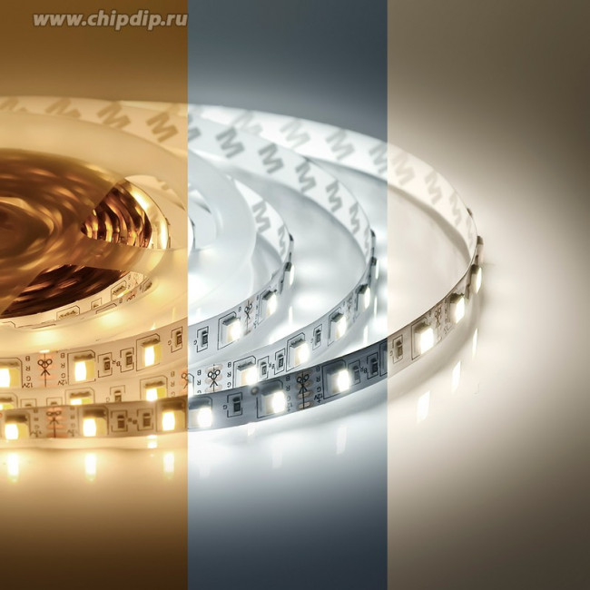 00-116, Лента светодиодная, теплый + холодный белый, 12В, 14.4Вт/м, 60smd(5050)/м, 700Лм/м, 3000K+6500K, IP20, 10мм,1м