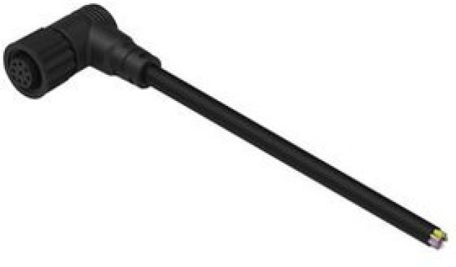 643642120305, Cable Assembly, Zinc Alloy, M12 Socket - Bare End, 5 Conductors, 2m, IP67, Angled, Black
