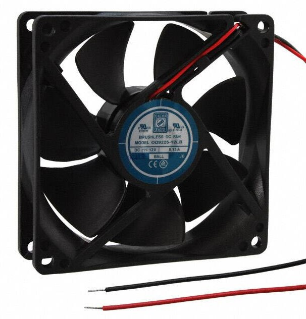 OD9225-12LB, DC Fans DC Fan, 92x92x25mm, 12VDC, 39CFM, 0.1A, 28dBA, 2100RPM, Dual Ball, Lead Wires