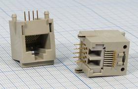 Гнездо телефонное 8P8C, 8P, на плату/угловое, TJ8-8P8C[RJ-45]