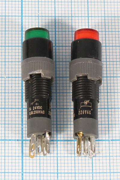 Переключатель кнопочный с фиксацией красный с подсветкой, 220В/А,ON-OFF/ON-ON\d8мм; №10540R ПКн\250\ 3\SPDT\d 8\чер\ILкр\\5C\LAS4-AD\