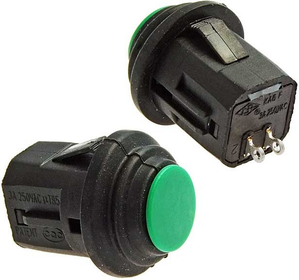 SB570-G IP65 on-off ф14mm, Кнопочный переключатель SB570-G, IP65, ON-OFF, 2P, D-14 мм, 3 A, 250 В, 50 мОм,зеленый
